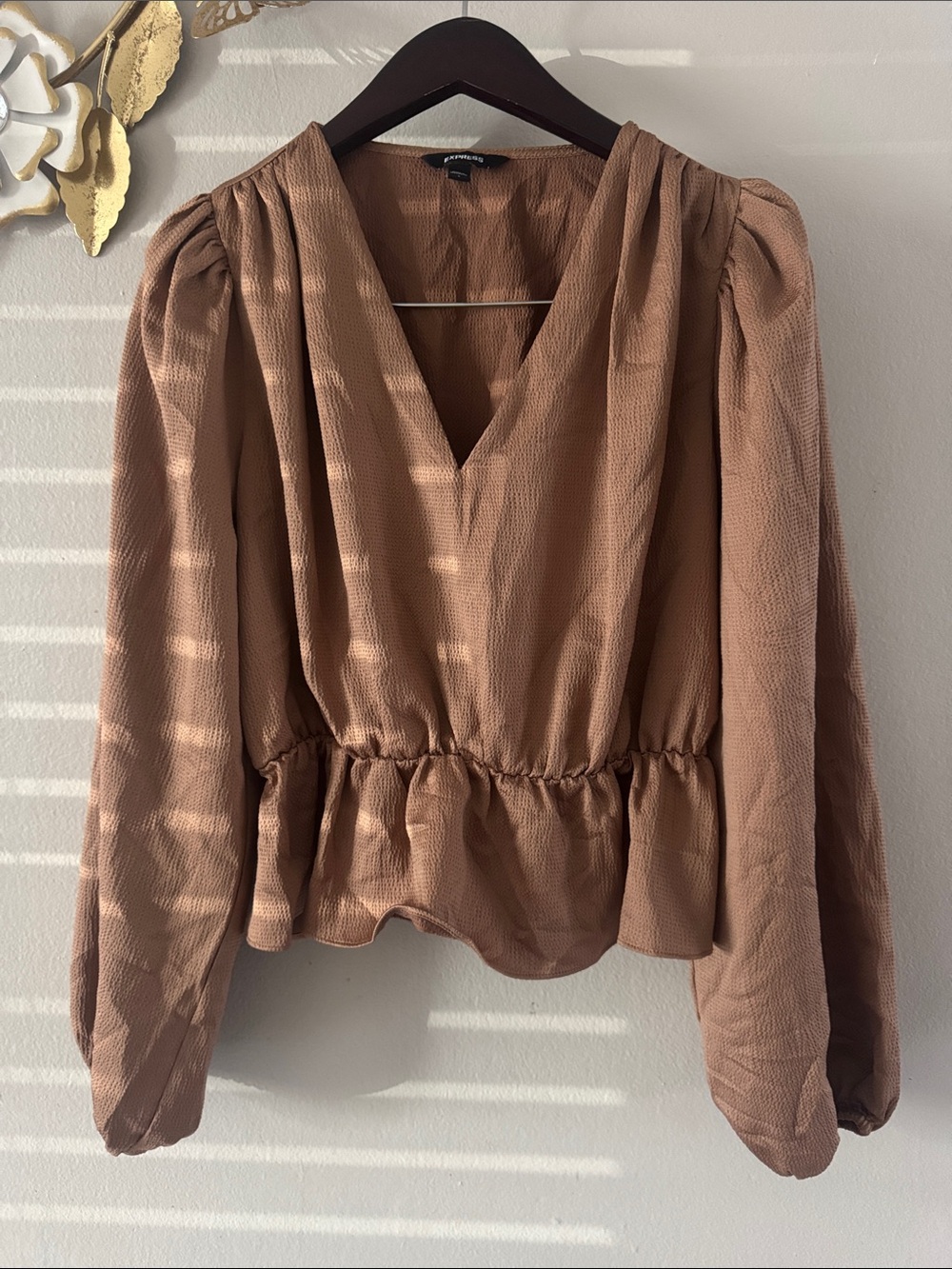 Express Tan Peplum V-Neck Blouse